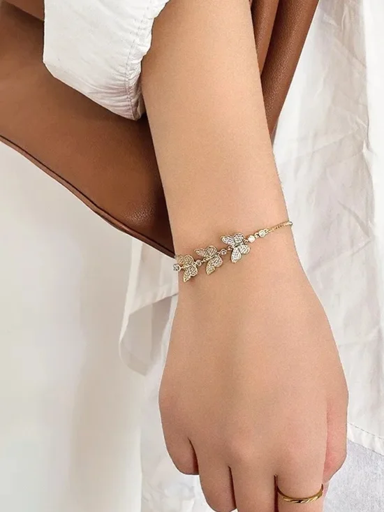 Gold Butterfly CZ Adjustable Bracelet - Women Jewelry - Picture 5 of 6